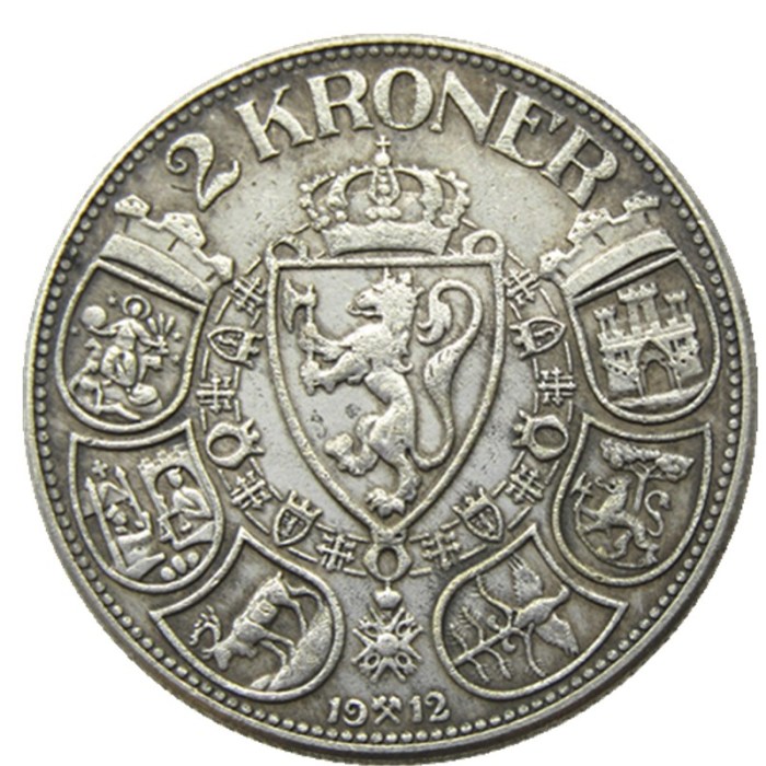 Norway 2 Kroner - Haakon VII 1912 Silver-Plated Coin COPY