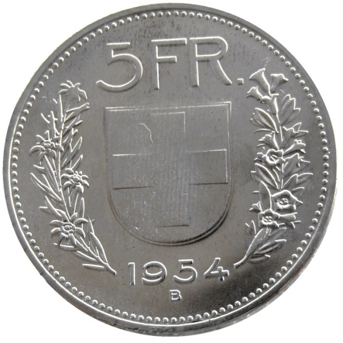 1954 Switzerland (Confederation) 5Francs（5Franken）Nickel Copy Coin(31.45mm)