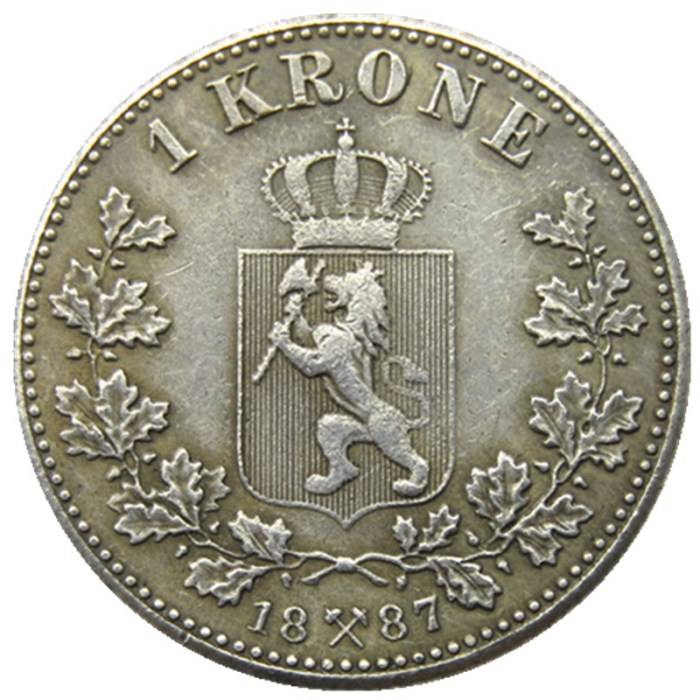Norway 1 Kroner 1887 Silver Foreign Coin Silver Plated Copy Coins