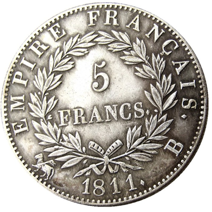 France 5 Francs 1811A-T 12pcs Different Mintmark Silver Plated Copy Coins