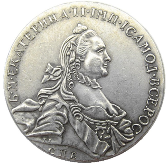 1763 RUSSIA SILVER 1 ROUBLE/RUBLE Coin VF Catherine II KM-C672. St. Petersburg Silver Plated Copy coins