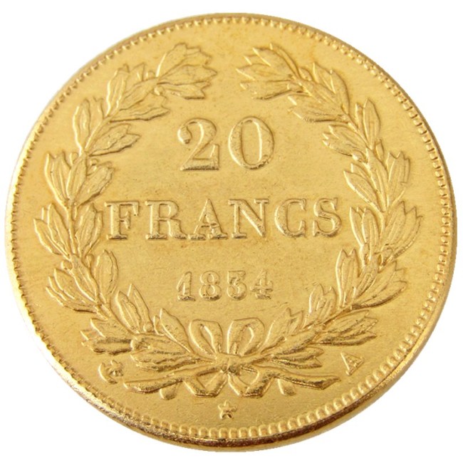 France Louis-Philippe 1834A 20 France Gold Plated Copy Coin