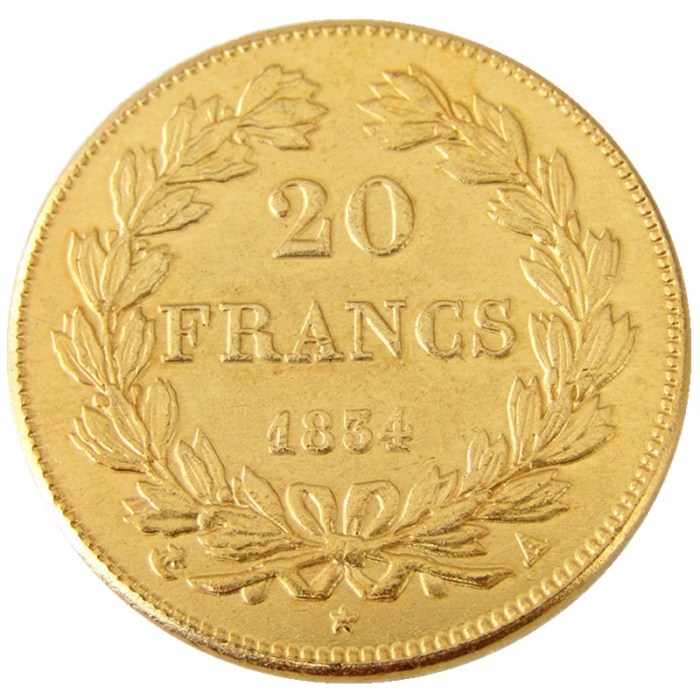 France Louis-Philippe 1834A 20 France Gold Plated Copy Coin
