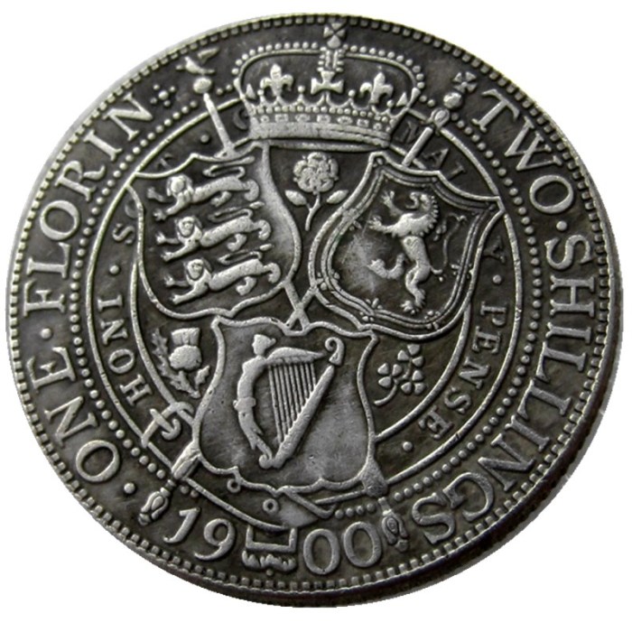 UK 1900 Queen Victoria Great Britain Silver 1 Florin Silver Plated Copy Coins