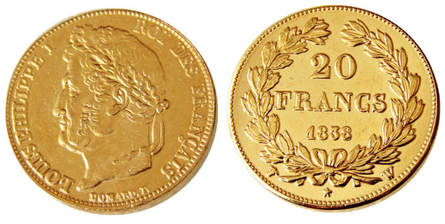 France Louis-Philippe 1838W 20 France Gold Plated Copy Coin