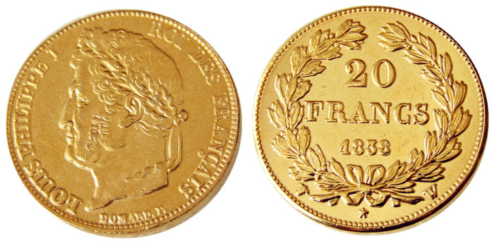 France Louis-Philippe 1838W 20 France Gold Plated Copy Coin