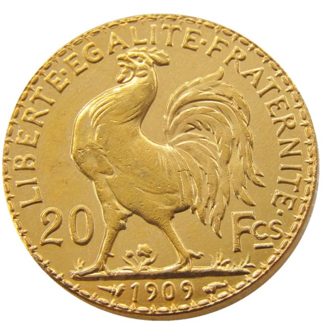 France 1909 20 Francs Rooster Gold Plated Copy Coin