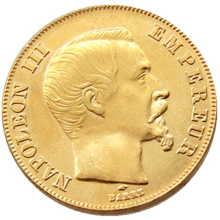 France 1858A/B 50 Francs Gold Plated Copy Coin