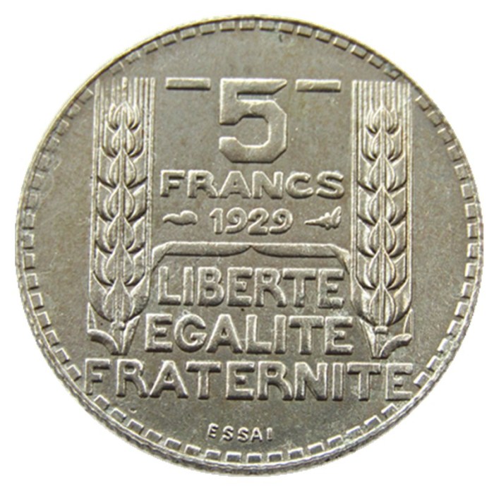 France 1929 5Francs Nickel Copy Coins