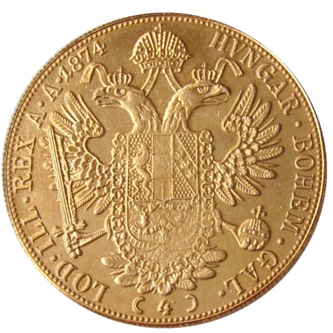 Austria 1874 Habsburg 4 Ducats - Franz Joseph I Diameter 40MM.22g Real Gold-Plated Coins COPY