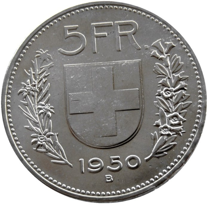 1950 Switzerland (Confederation) 5Francs（5Franken）Nickel Copy Coin(31.45mm)