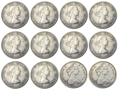 Canada 1 Dollar A Set Of (1953-1966)12pcs ELIZABETH II DEI GRATIA REGINA (1st portrait) Canadian Dollar Silver Plated Copy Coins