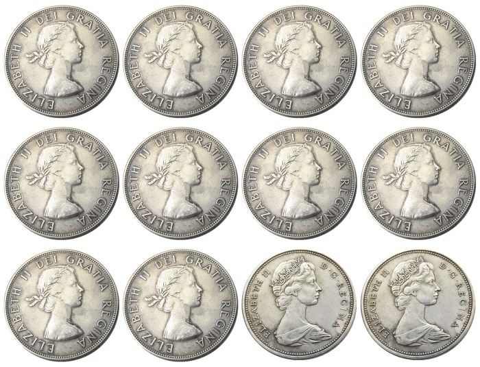 Canada 1 Dollar A Set Of (1953-1966)12pcs ELIZABETH II DEI GRATIA REGINA (1st portrait) Canadian Dollar Silver Plated Copy Coins