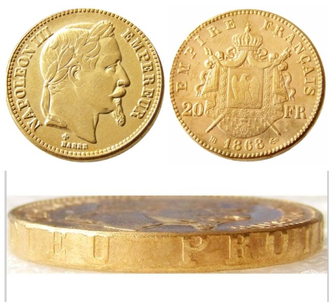 France Napoleon 20 France 1868B Gold Plated Copy Coin