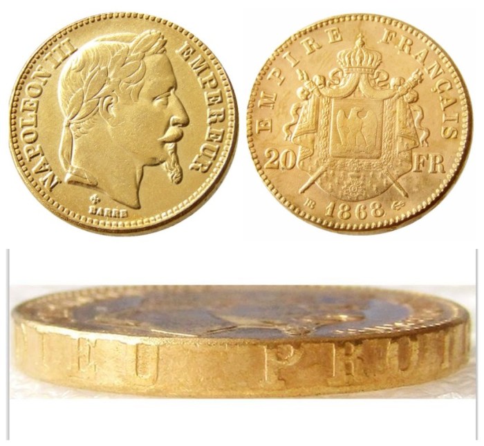 France Napoleon 20 France 1868B Gold Plated Copy Coin