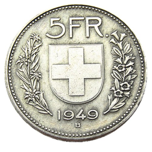 Hobo 1949 Switzerland (Confederation) 5Francs（5Franken）Silver Plated Copy Coin(31.45mm)