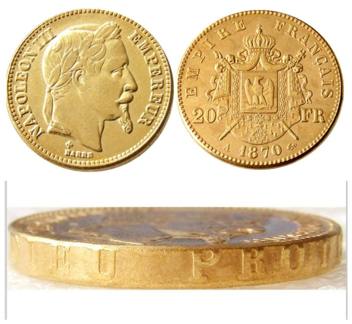 France Napoleon 20 France 1870A Gold Plated Copy Coin