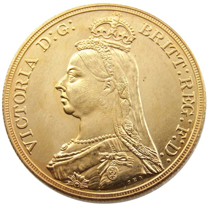 UK 1887 5 Pounds Gold Plated Copy Coins