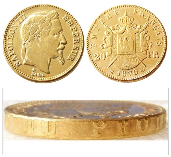 France Napoleon 20 France 1870B Gold Plated Copy Coin