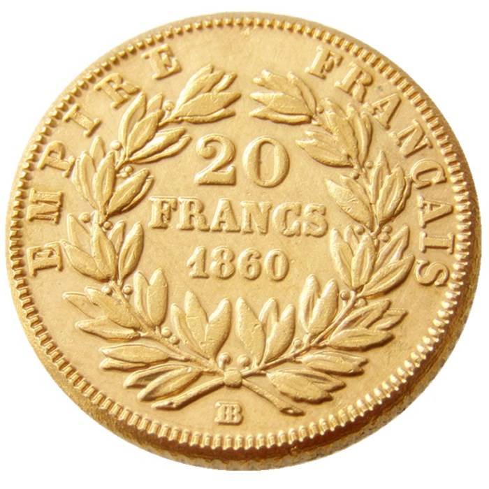 France Napoleon 20 France 1860B Gold Plated Copy Coin