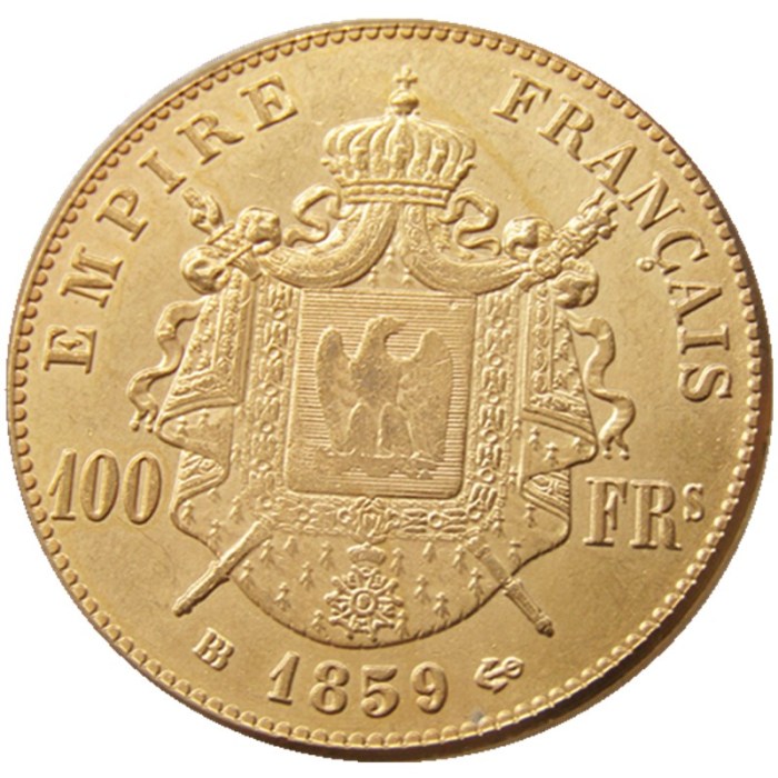 France 1859B 100 Francs Napoleon III Gold Plated Copy Decorate Coin