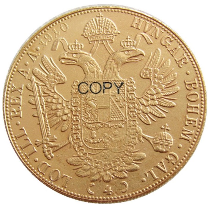Austria 1910 Habsburg 4 Ducats - Franz Joseph I Diameter 40MM.22g Real Gold-Plated Coins COPY