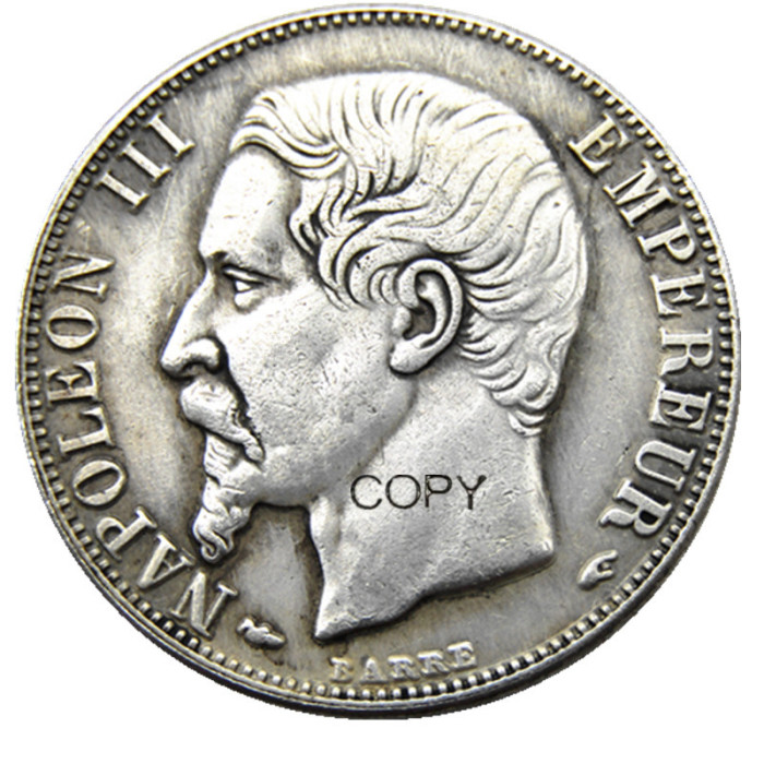 France A set of(1853-1863A)4pcs 2Francs Napoleon III Silver Plated Copy Coins