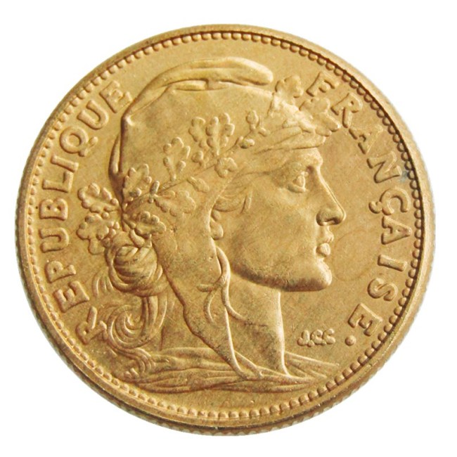 France 1910 10 Francs Rooster Gold Plated Copy Coin