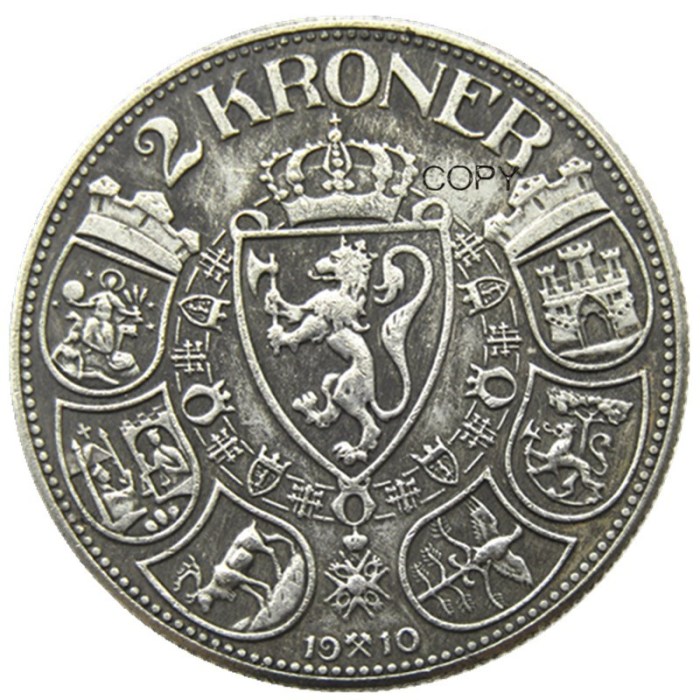 Norway 2 Kroner - Haakon VII (1910 1912 1913 1917 ) 4pcs Silver-Plated Coin COPY