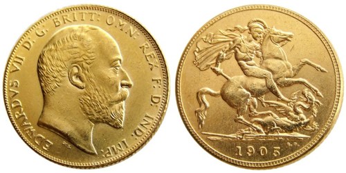 RARE UK 1905 KING EDWARD VII MATT PROOF GOLD PLATED 1 SOVEREIGN (1LSD) COPY COINS