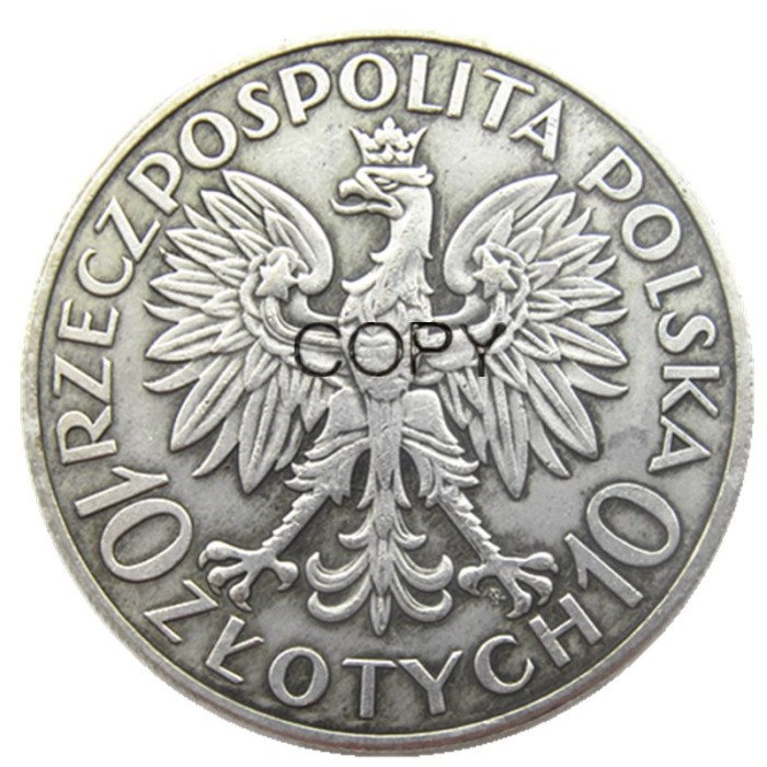 Poland 10 Zlotych 1933 Silver Plated Copy Coin