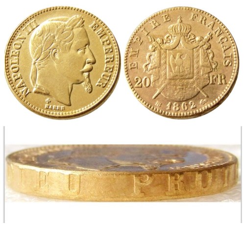 France Napoleon 20 France 1862B Gold Plated Copy Coin