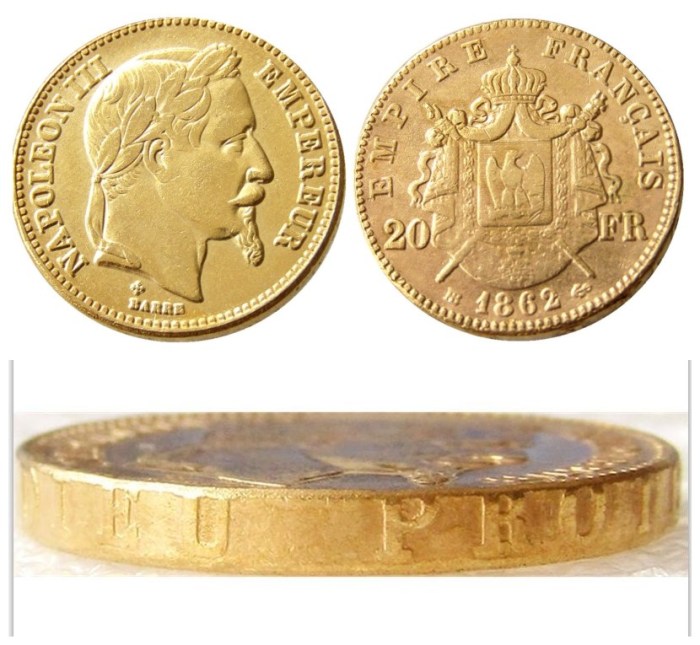 France Napoleon 20 France 1862B Gold Plated Copy Coin