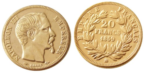 France Napoleon 20 France 1859B Gold Plated Copy Coin