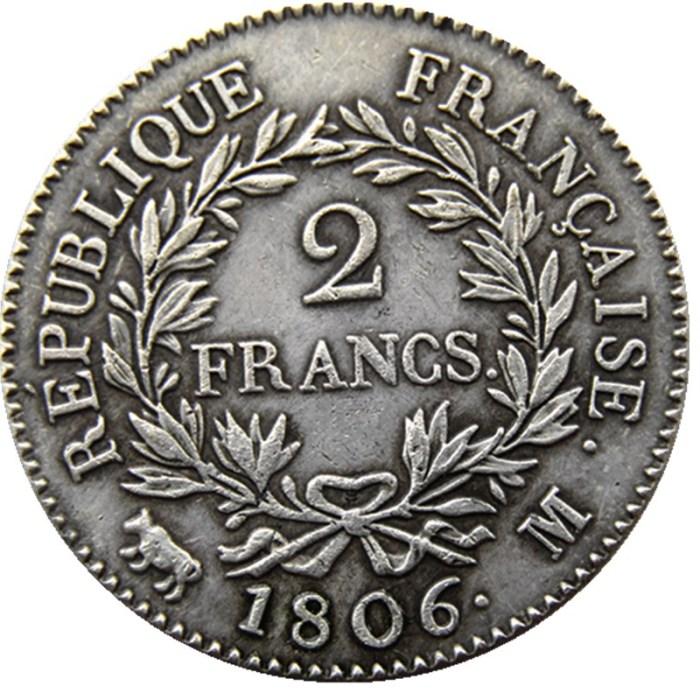 France 1806M 2Francs Silver Plated Copy Coins