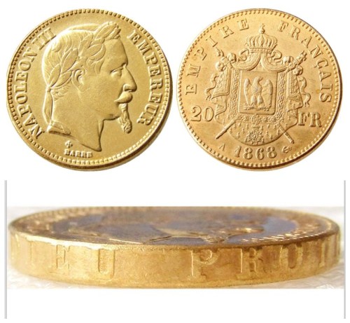 France Napoleon 20 France 1868A Gold Plated Copy Coin