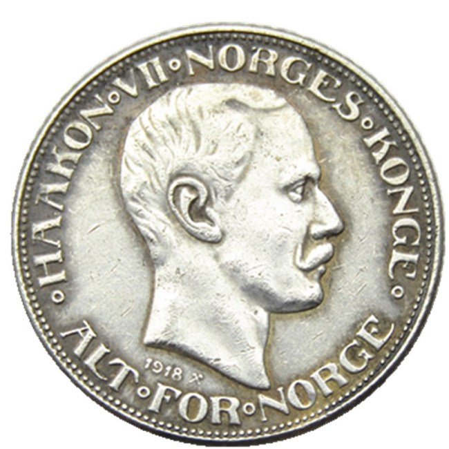 1918 Norway 50 Øre - Haakon VII Silver-Plated Copy Coin