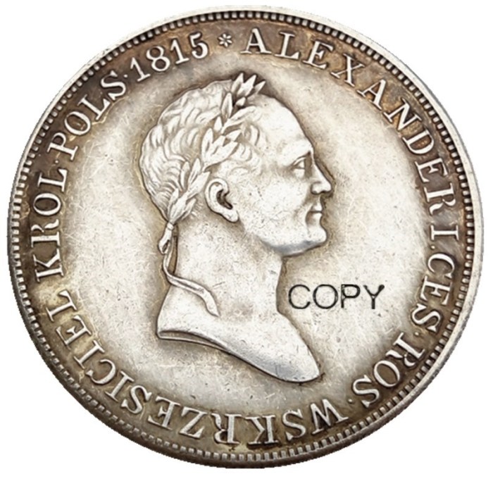 Poland A set of(1830-1834) 5pcs 5 Zlotych Silver Plated Coins Copy