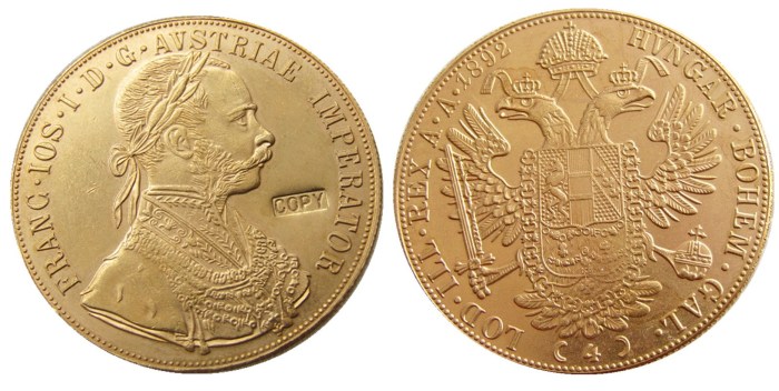 Austria 1892 Habsburg 4 Ducats - Franz Joseph I Diameter 40MM.22g Real Gold-Plated Coins COPY