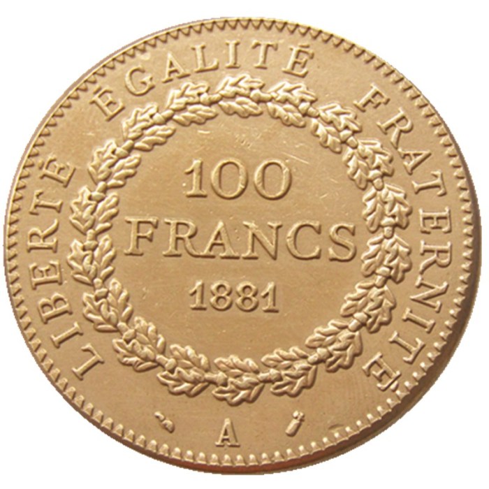 France 1881 Third Republic 100 Francs Gold Plated Copy Decorate Coin