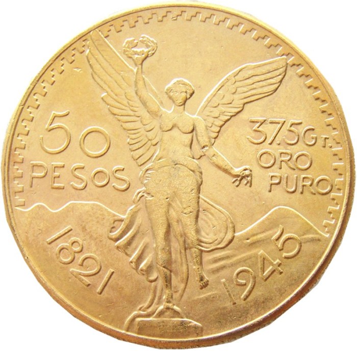 Mexico 1945 Gold Plated 50 Peso Gold Plated Copy Coin