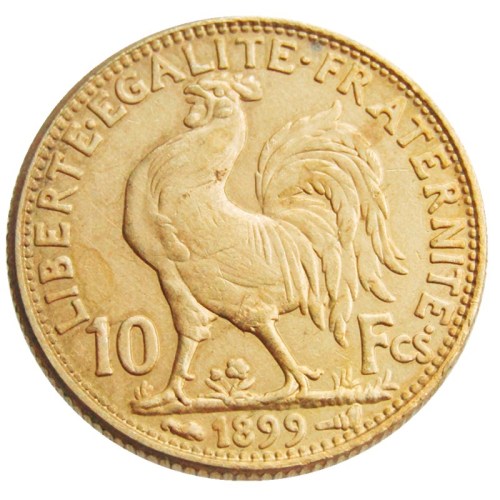 France 1899 10 Francs Rooster Gold Plated Copy Coin