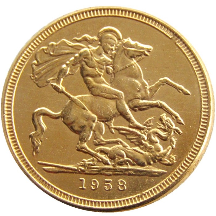 UK 1958 REGINA FD ELIZABETH II DEI GRATIA GOLD PLATED 1 SOVEREIGN (1LSD) COPY COINS