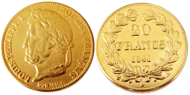 France Louis-Philippe 1841A 20 France Gold Plated Copy Coin