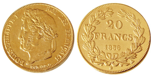 France Louis-Philippe 1836A 20 France Gold Plated Copy Coin
