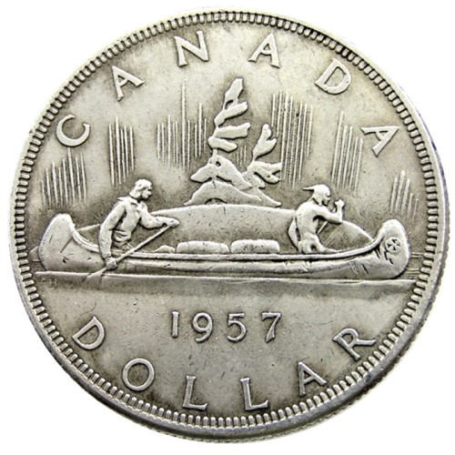 Canada 1 Dollar 1957 ELIZABETH II DEI GRATIA REGINA (1st portrait) Canadian Dollar Silver Plated Copy Coins