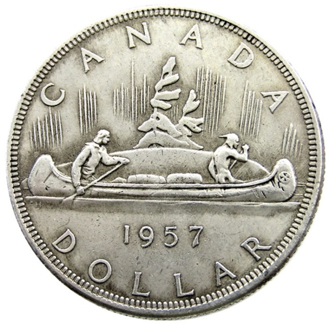 Canada 1 Dollar 1957 ELIZABETH II DEI GRATIA REGINA (1st portrait) Canadian Dollar Silver Plated Copy Coins