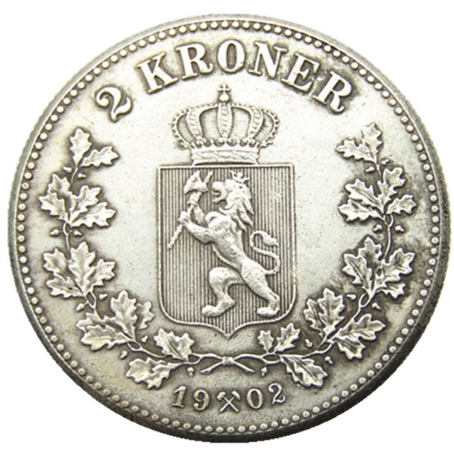 Norway 2 Kroner 1902 Silver-Plated Coin COPY