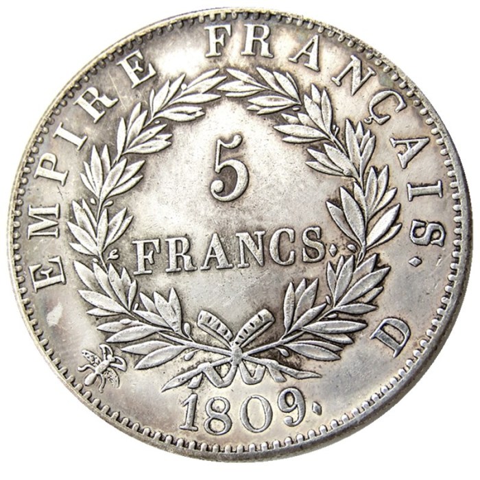 France 5 Francs 1814A-T 9pcs Different Mintmark Silver Plated Copy Coins