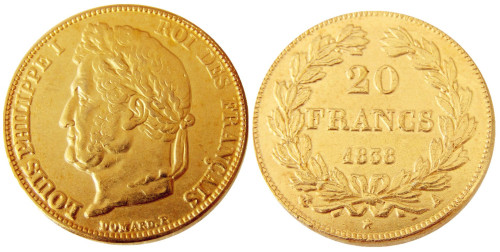 France Louis-Philippe 1838A 20 France Gold Plated Copy Coin
